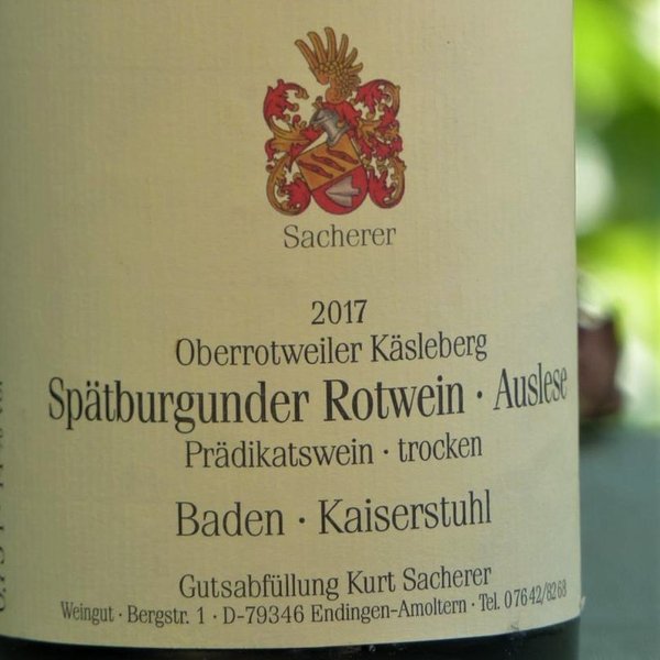 2017er Spätburgunder Rotwein Käsleberg Auslese trocken  Lössterroir *** Topline